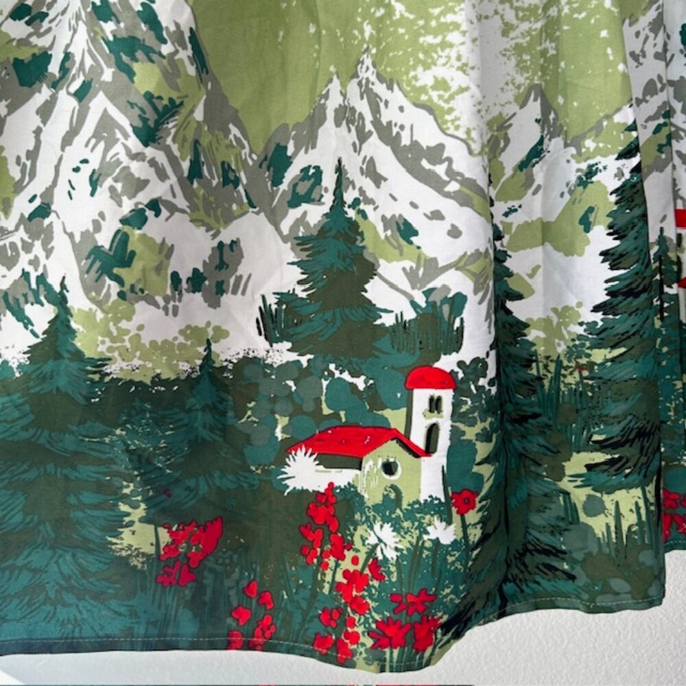 Unique Storybook Snowy Mountain Winter Village Motif A-Line Skirt Cottage Size L - Picture 3 of 5